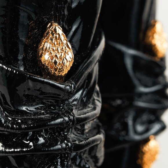 Roberto Cavalli Black Patent Leather Twin-Snake-Heads Tall Stiletto Boot - Picture 8 of 12